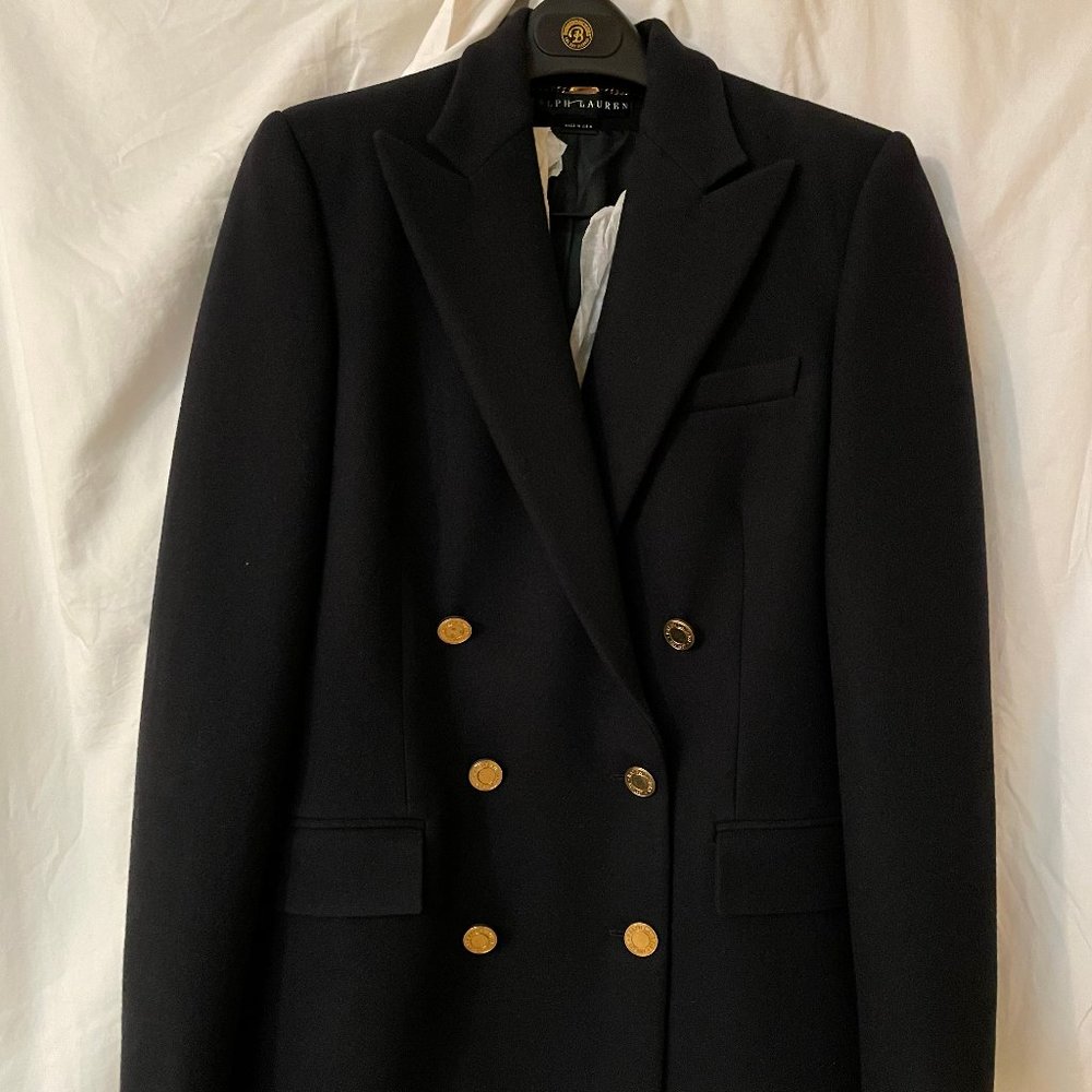 Ralph Lauren Black Wool Double Breasted Coat Size 8